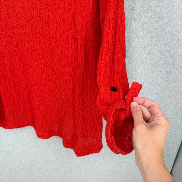 Ali Miles Womens Gauze Tunic Top Size S Burnt Orange Art to Wear Roll Tab Button - Picture 3 of 11